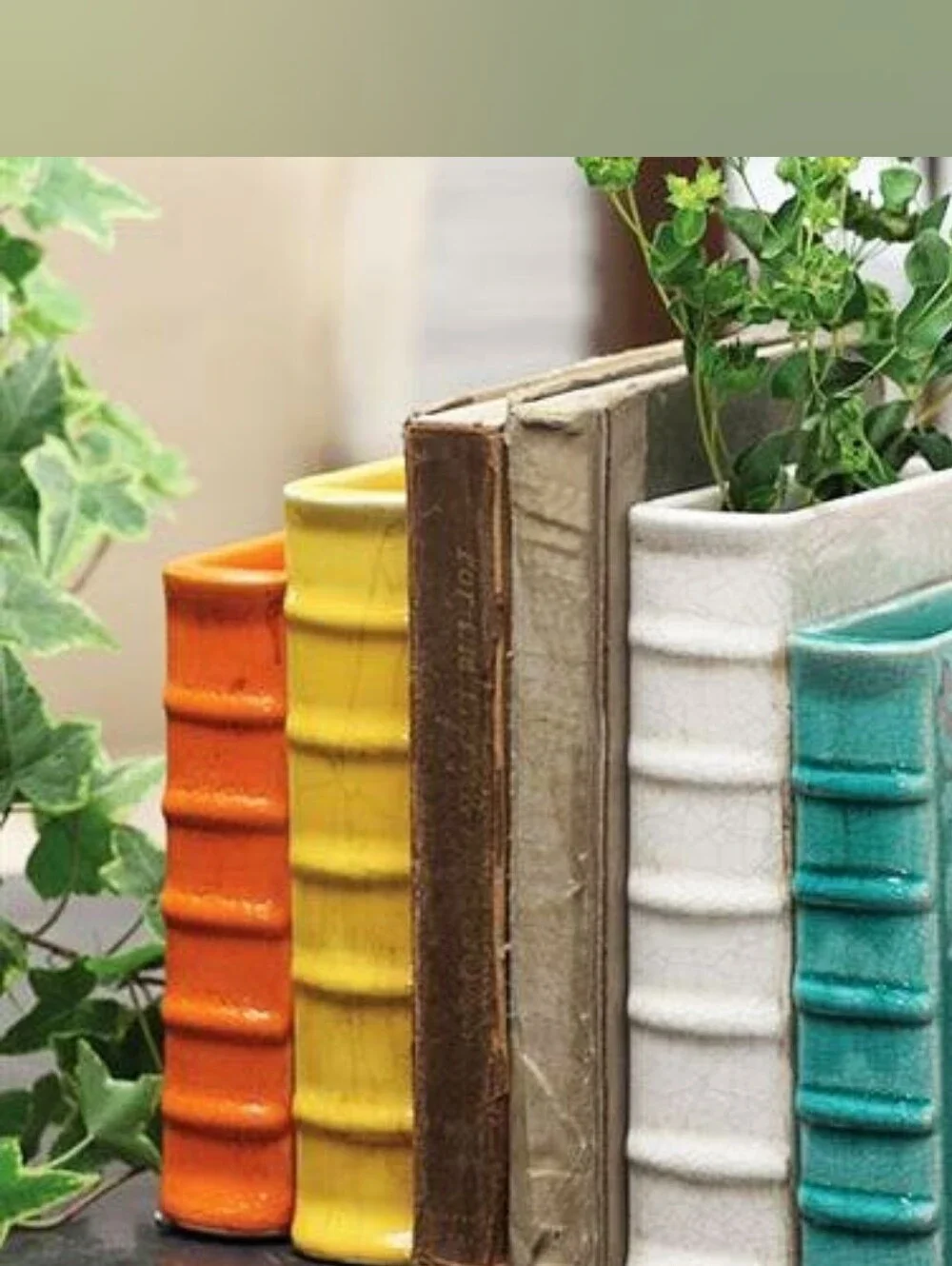 Ceramic Book-Shaped Vase Bookends Set